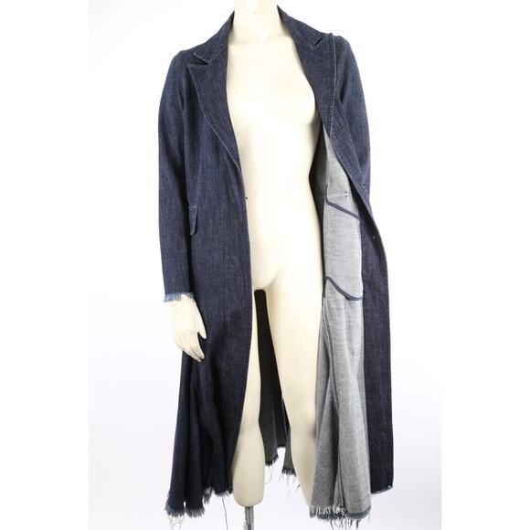 MARQUES ALMEIDA Navy Denim Collared Belted Long Trench Coat Size XS - Picture 13 of 16